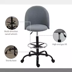 Vinsetto Ergonomic Drafting chair Adjustable Height w/ 5 Wheels Padded Seat Footrest 360° Swivel Freely Comfortable Versatile Use For Home Office - Grey - 6