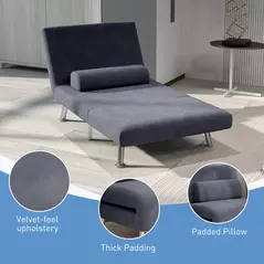 HOMCOM Single Velvet-Feel Sleeper Chair - Charcoal Grey - 6