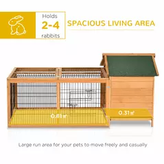 PawHut Wooden Rabbit Hutch Outdoor, Guinea Pig Hutch, Detachable Pet House Animal Cage with Openable Run & Roof Lockable Door Slide-out Tray 146 x 95 x 69cm - 4