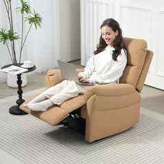 HOMCOM 140° Manual Reclining Armchair, with Footrest - Light Brown - 2