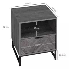 HOMCOM Bedside Table with Drawer and Shelf, Side End Table with Steel Legs for Living Room, Bedroom, Dark Grey - 3