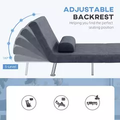 HOMCOM Single Velvet-Feel Sleeper Chair - Charcoal Grey - 5