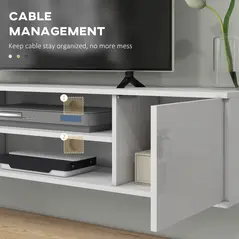 HOMCOM Floating TV Stand Cabinet for TVs up to 60", Wall Mounted TV Unit with Open Shelf, Storage Cupboards and Cable Management for Living Room, White - 7