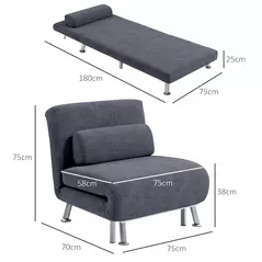 HOMCOM Single Velvet-Feel Sleeper Chair - Charcoal Grey - 3