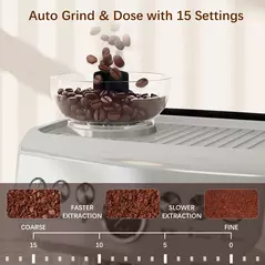 HOMCOM 15 Bar Coffee Machine, with Adjustable Grind, Steamer and Accessories - Silver Colour - 4