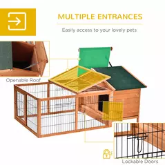 PawHut Wooden Rabbit Hutch Outdoor, Guinea Pig Hutch, Detachable Pet House Animal Cage with Openable Run & Roof Lockable Door Slide-out Tray 146 x 95 x 69cm - 5