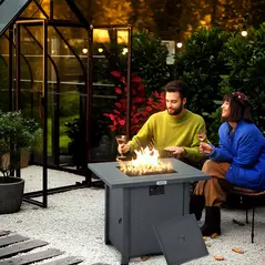 Outsunny Rattan-style Propane Gas Fire Pit Table with 40,000 BTU Burner, Square Smokeless Firepit Patio Heater with Thermocouple, Lava Rocks, Waterproof Cover, Spark Guard and Lid, Grey - 2