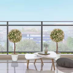 HOMCOM Set of 2 Decorative Artificial Plants, Murraya Flowers in Pot, Fake Plants for Home Indoor outdoor Decor, 60cm, Cream White - 2