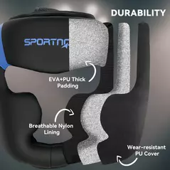 SPORTNOW Boxing Headguard w/ Adjustable Strap for Sparring, Kickboxing, MMA, Blue/Black - 7