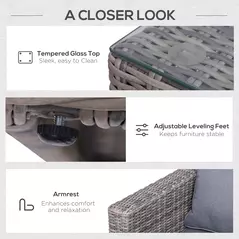 Outsunny 5 Piece Rattan Garden Furniture Set w/ 10cm Thick Cushions, Aluminium Frame Wicker Outdoor Balcony Sofa Set with Corner Armchairs, Ottomans, and Glass Top Table, Mixed Brown - 6