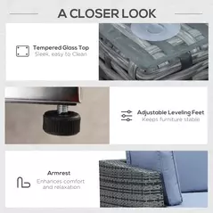 Outsunny 8 Piece Rattan Corner Sofa Set with Wide & Deep Seat, Assembled Aluminium PE Rattan Garden Furniture Set with Thick Cushions and Glass Top Table for Outdoor, Conservatory, Grey - 7