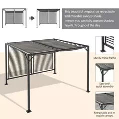 Outsunny 3 x 2.8m Metal Pergola, with Retractable Fabric Roof - Grey - 4
