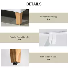 HOMCOM 30L Linen Storage Ottoman Padded Footstool with Rubberwood Legs for Storage Box, Bed End, Shoe Bench, Seating, Cream White - 6