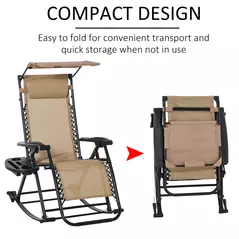 Outsunny Garden Rocking Chair Folding Recliner Outdoor Adjustable Sun Lounger Rocker Zero-Gravity Seat with Headrest Side Holder Patio Deck - Beige - 4