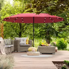 Outsunny 4.4m Double-Sided Sun Umbrella Patio Parasol LED Solar Lights Red - 8
