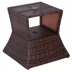 Outsunny Rattan Outdoor Coffee Table, Wicker Garden Patio Bistro Side Table with Umbrella Hole and Storage Space for Balcony, Porch, Brown - 1