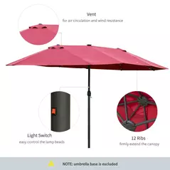 Outsunny 4.4m Double-Sided Sun Umbrella Patio Parasol LED Solar Lights Red - 5