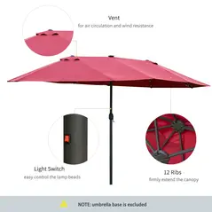 Outsunny 4.4m Double-Sided Sun Umbrella Patio Parasol LED Solar Lights Red - 5