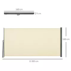 Outsunny Retractable Sun Side Awning Screen Fence Patio Garden Wall Balcony Screening Panel Outdoor Blind Privacy Divider (3x1.6M, Cream White) - 3
