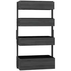 Outsunny Four-Tier Basket Wooden Plant Stand - Grey - 1