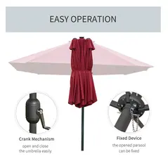 Outsunny 4.4m Double-Sided Sun Umbrella Patio Parasol LED Solar Lights Red - 7
