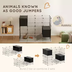PawHut DIY Small Animal Cage with Elevated Huts, C&C Cage for Guinea Pigs, Hedgehogs, Rabbits, 31 Panels, Black - 8