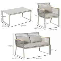 Outsunny 4 Pieces Rattan Garden Furniture Set - Grey - 3