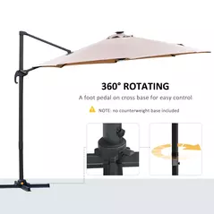 Outsunny 3(m) LED Cantilever Parasol Outdoor Sun Umbrella w/ Base Solar Lights Brown - 6