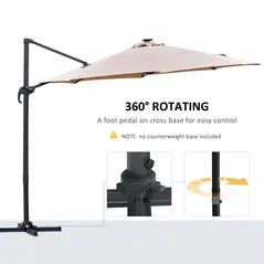 Outsunny 3(m) LED Cantilever Parasol Outdoor Sun Umbrella w/ Base Solar Lights Brown - 6