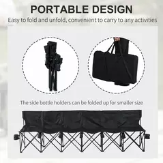 Outsunny 6 Seater Folding Camping Chair with Cup Holder & Carry Bag - Black - 5