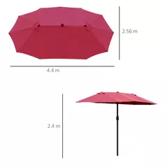 Outsunny 4.4m Double-Sided Sun Umbrella Patio Parasol LED Solar Lights Red - 3
