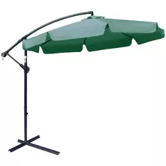 Outsunny 2.7m Garden Parasol Cantilever Umbrella with Crank Handle and Cross Base for Outdoor, Hanging Sun Shade, Green - 1