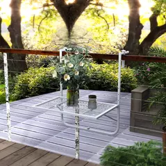 Outsunny Balcony Hanging Table, Metal Wall Mount Desk, Adjustable Folding Balcony Deck Table for Patio and Garden, Grey - 2