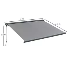 Outsunny Cassette Electric Manual Awning Door Window Retractable Canopy w/ R/C & LED 300W x 0-250D cm - 3