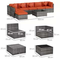 Outsunny Eight-Piece Rattan Sofa Set - Orange/Grey - 3