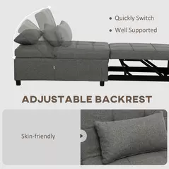 HOMCOM Four-In-One Single Sleeper Chair - Dark Grey - 6