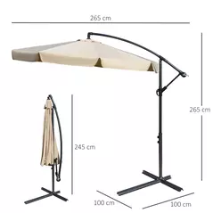 Outsunny 2.7m Cantilever Parasol Banana Sun Umbrella with Crank Handle and Cross Base for Outdoor Hanging Sun Shade Light Brown - 3
