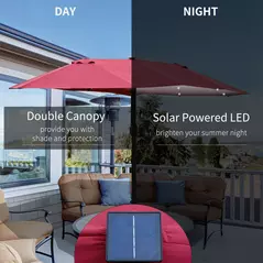 Outsunny 4.4m Double-Sided Sun Umbrella Patio Parasol LED Solar Lights Red - 4