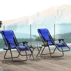 Outsunny Zero Gravity Lounger Chair Set of 2, Folding Reclining Patio Chair with Padded Seat, Cup Holder, Soft Cushion and Headrest for Poolside, Camping, Blue - 2
