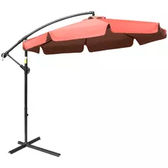 Outsunny 2.7m Garden Banana Parasol Cantilever Umbrella with Crank Handle and Cross Base for Outdoor, Hanging Sun Shade, Wine Red - 1