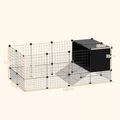 PawHut DIY Small Animal Cage with Elevated Huts, C&C Cage for Guinea Pigs, Hedgehogs, Rabbits, 31 Panels, Black - 3