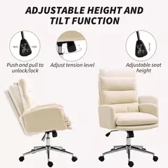 HOMCOM 91-99cm Sherpa Fleece Office Chair - Cream White - 5