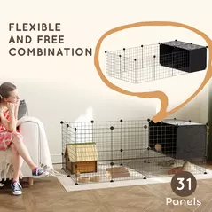 PawHut DIY Small Animal Cage with Elevated Huts, C&C Cage for Guinea Pigs, Hedgehogs, Rabbits, 31 Panels, Black - 4