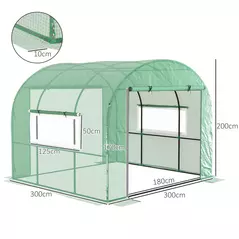Outsunny 300 x 300cm Walk-In Polytunnel Greenhouse - Green - 3
