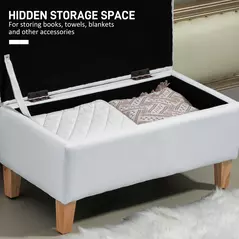 HOMCOM 30L Linen Storage Ottoman Padded Footstool with Rubberwood Legs for Storage Box, Bed End, Shoe Bench, Seating, Cream White - 4