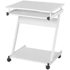 HOMCOM Mobile Computer Desk, Z-Shaped Writing Desk, PC Table for Small Spaces, Workstation with 4 Wheels & Sliding Keyboard for Home Office, Easy Assembly, White - 1