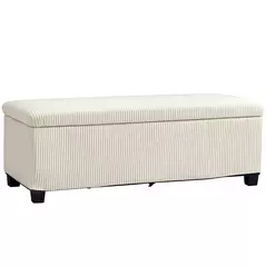 HOMCOM Storage Ottoman Bench, Corduroy Footstool with Removable Lid and Legs, 112cm Storage Chest Box for Living Room, Bedroom, Hallway, Beige - 1