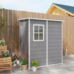 Outsunny 4'x5' Garden Storage Shed, Lean to Shed, Lockable Garden Shed with Window, Vent and Plastic Roof, Grey - 8