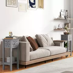 HOMCOM Set of Two Elegant Floral Cut-Out Side Tables - Grey - 2