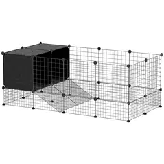 PawHut DIY Small Animal Cage with Elevated Huts, C&C Cage for Guinea Pigs, Hedgehogs, Rabbits, 31 Panels, Black - 1